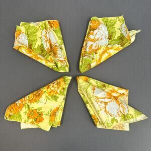 VTG Set of 4 Cloth Napkins Floral 60s 70s Yellow Orange Grannycore Mod MCM Retro
